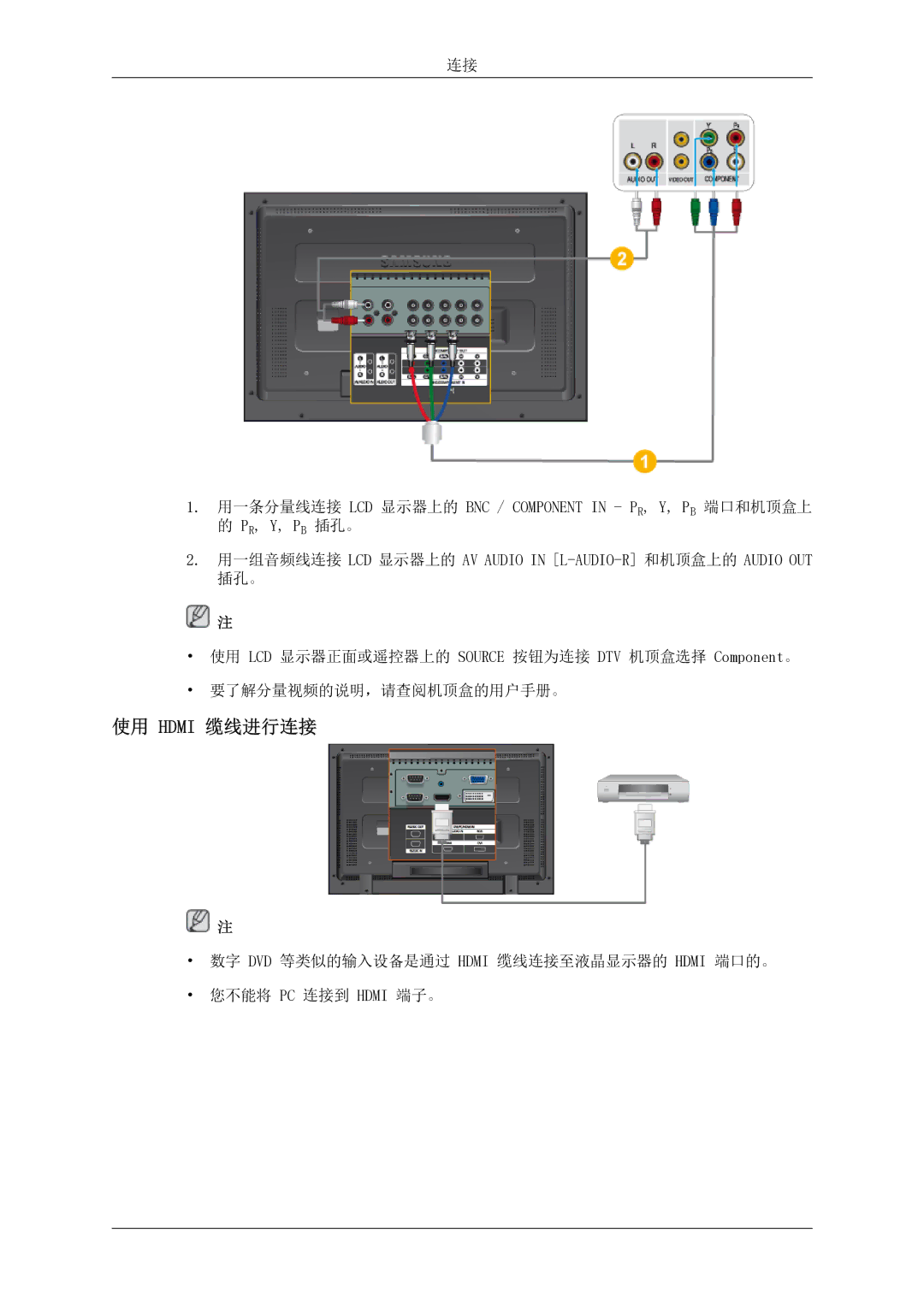 Samsung LH52BPPLBC/EN, LH52BPTLBC/EN manual 使用 Hdmi 缆线进行连接 