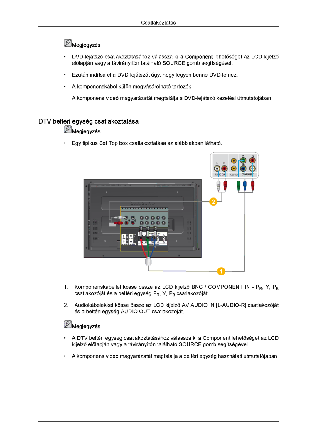 Samsung LH52BPTLBC/EN, LH52BPPLBC/EN manual DTV beltéri egység csatlakoztatása 