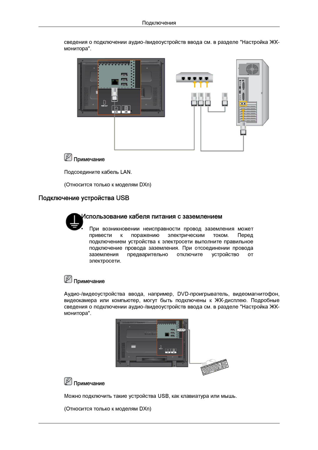 Samsung LH52BPPLBC/EN, LH52BPTLBC/EN manual Подсоедините кабель LAN Относится только к моделям DXn 