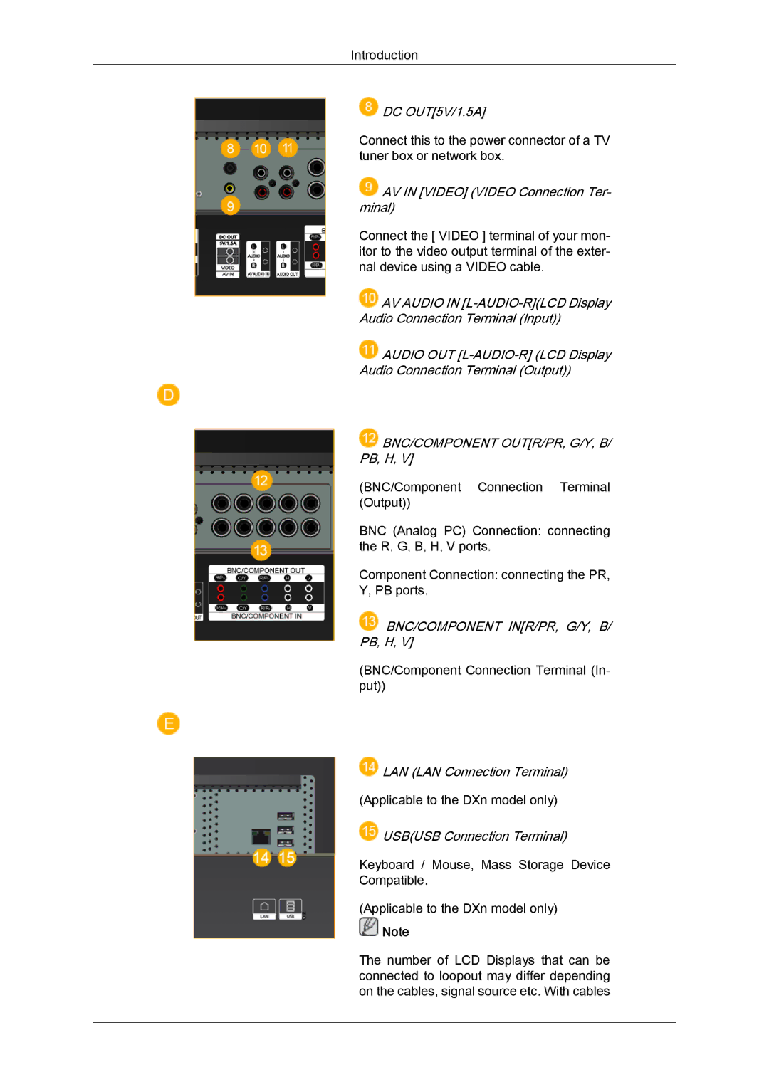 Samsung LH52BPULBC/EN, LH52BPTMBC/EN, LH52BPQLBC/EN, LH52BPTLBC/EN, LH52BPPLBC/EN manual Bnc/Component Outr/Pr, G/Y, B/ Pb, H 