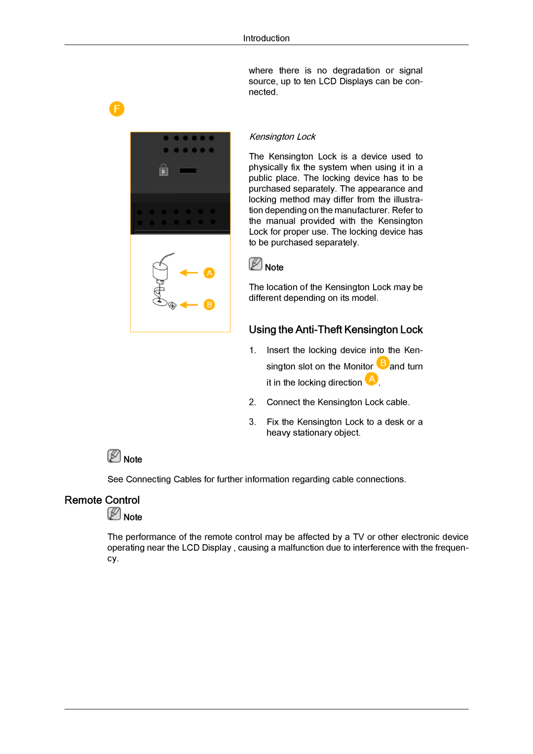 Samsung LH52BPQLBC/EN, LH52BPTMBC/EN, LH52BPULBC/EN, LH52BPTLBC/EN manual Using the Anti-Theft Kensington Lock, Remote Control 