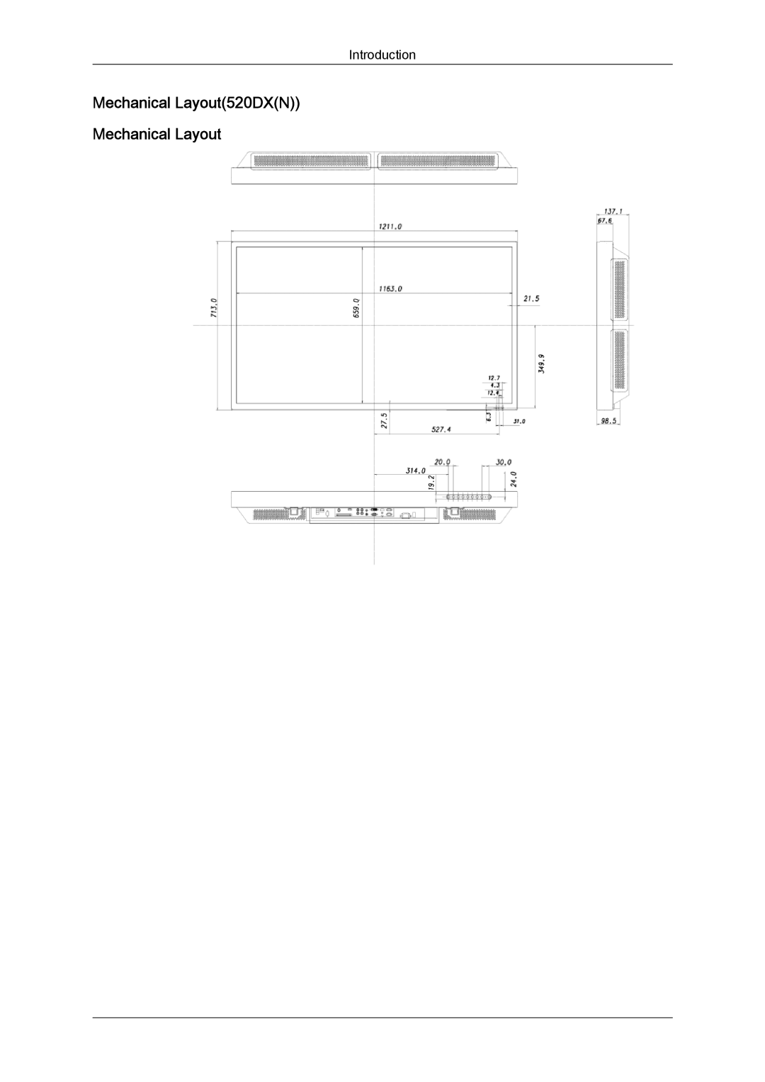 Samsung LH52BPTLBC/XY, LH52BPTMBC/EN, LH52BPULBC/EN, LH52BPQLBC/EN, LH52BPTLBC/EN, LH52BPPLBC/EN manual Mechanical Layout520DXN 