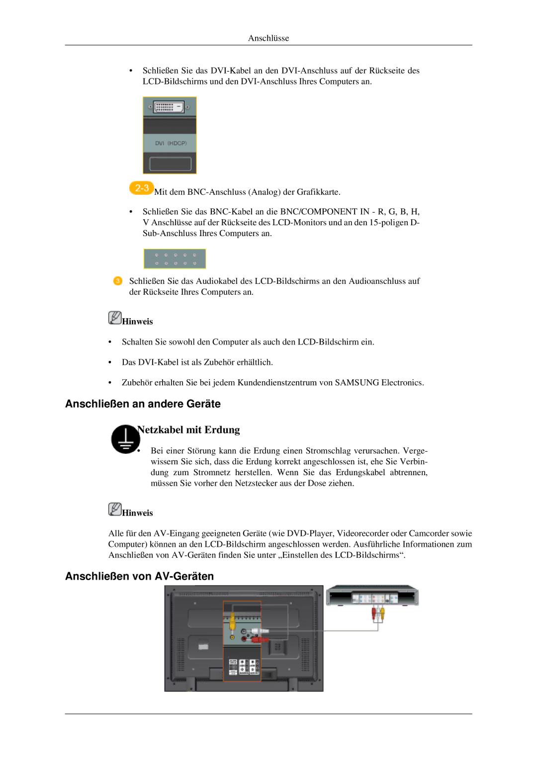 Samsung LH52BPULBC/EN, LH52BPTMBC/EN, LH52BPQLBC/EN, PH42KPPLBC/EN Anschließen an andere Geräte, Anschließen von AV-Geräten 