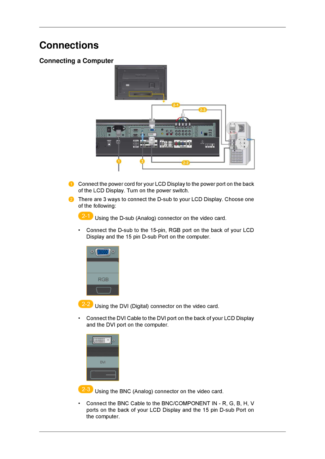 Samsung LH52BPQLBC/EN, LH52BPULBC/EN, LH52BPTLBC/EN, LH52BPPLBC/EN, LH52BPPLBC/XY manual Connections, Connecting a Computer 