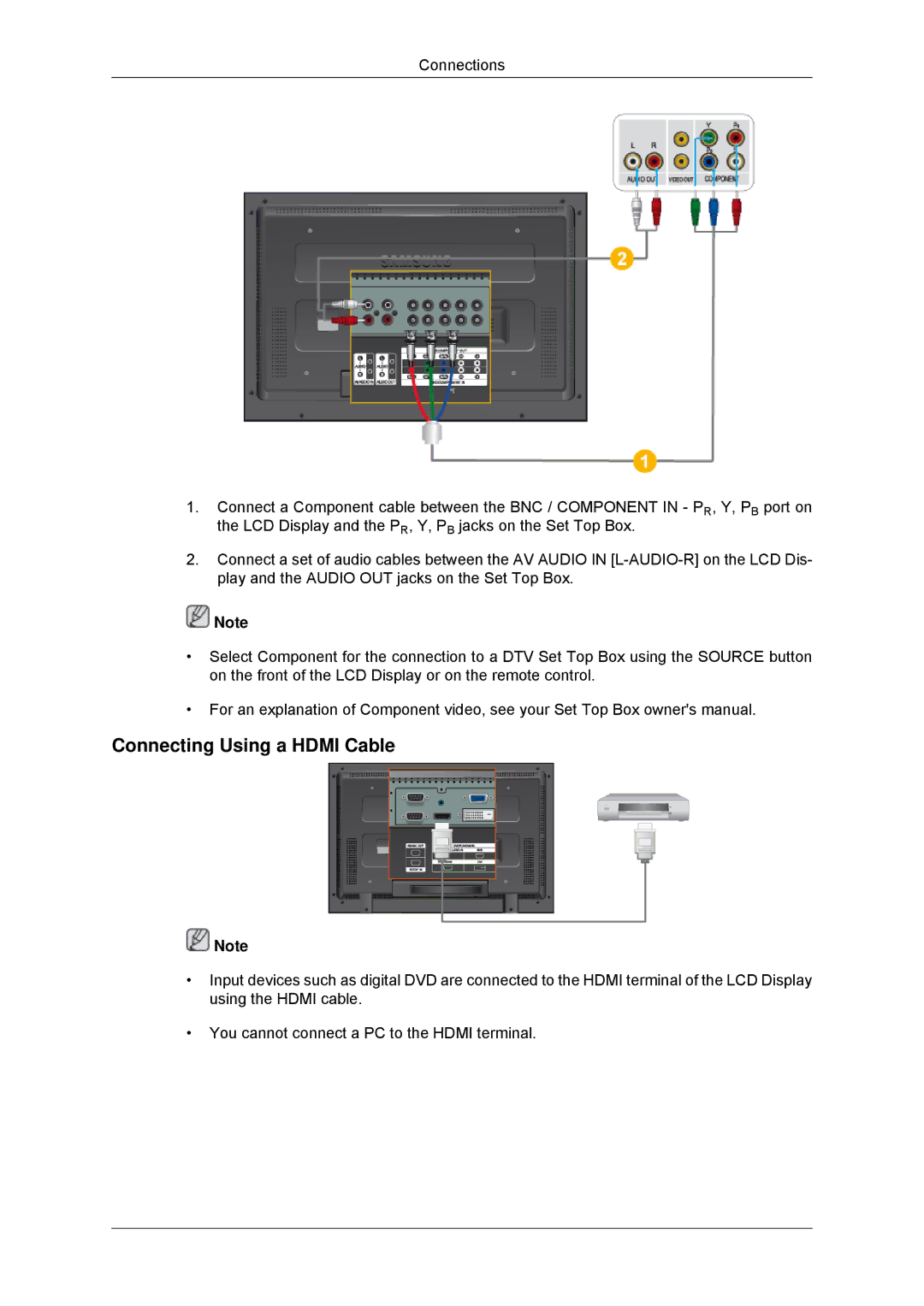 Samsung LH52BPPLBC/XY, LH52BPULBC/EN, LH52BPQLBC/EN, LH52BPTLBC/EN, LH52BPPLBC/EN, LH52BPTLBC/XY Connecting Using a Hdmi Cable 