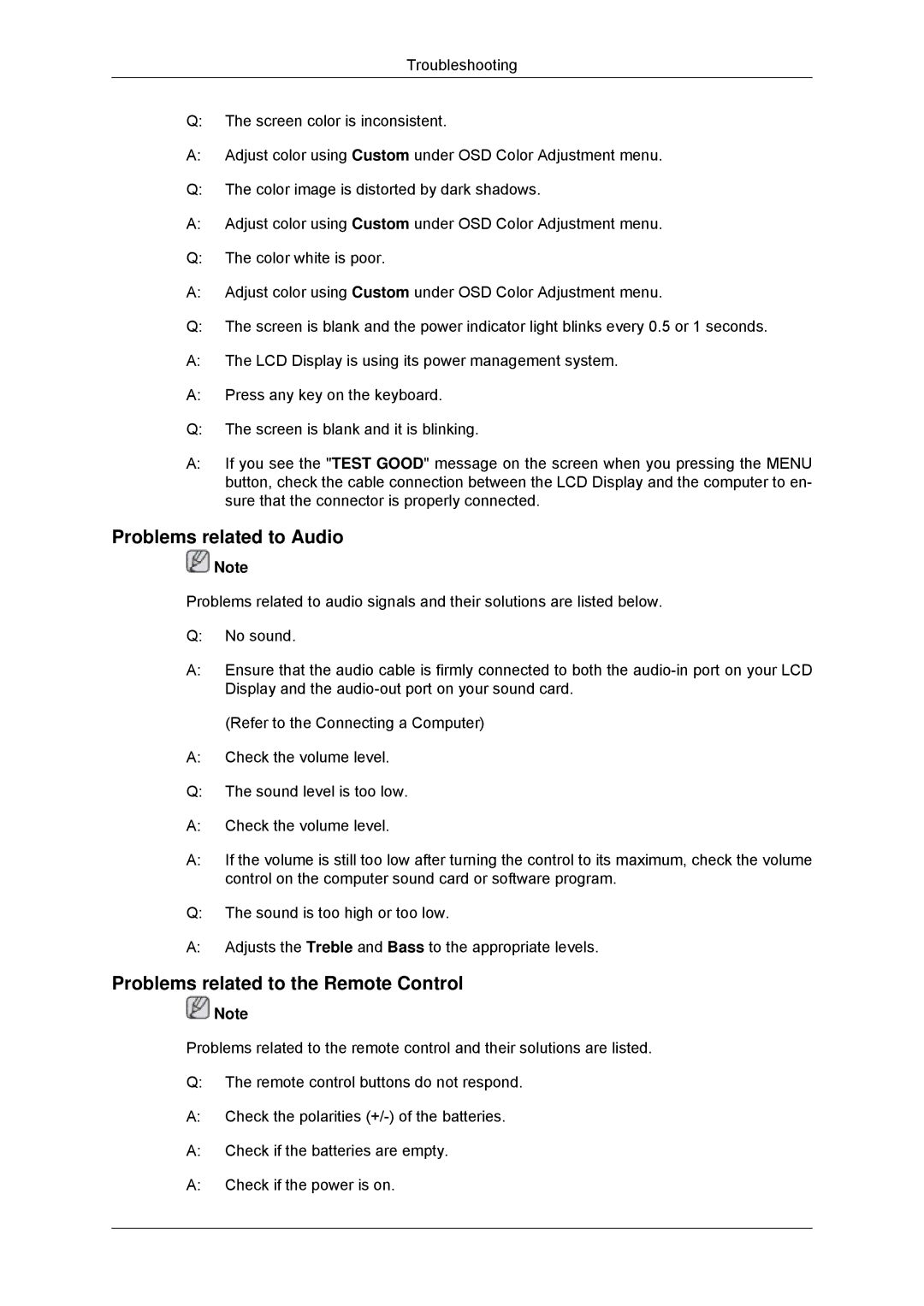 Samsung LH52BPQLBC/XY, LH52BPULBC/EN, LH52BPQLBC/EN manual Problems related to Audio, Problems related to the Remote Control 