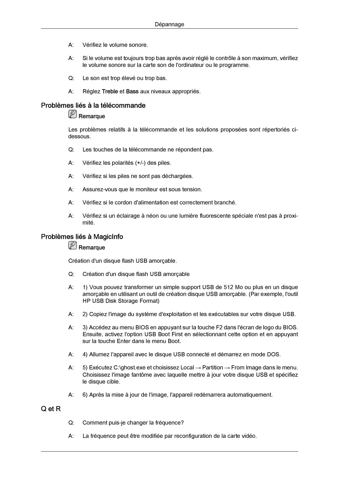 Samsung LH52BPPLBC/EN, LH52BPULBC/EN, LH52BPQLBC/EN manual Problèmes liés à la télécommande, Problèmes liés à MagicInfo, Et R 