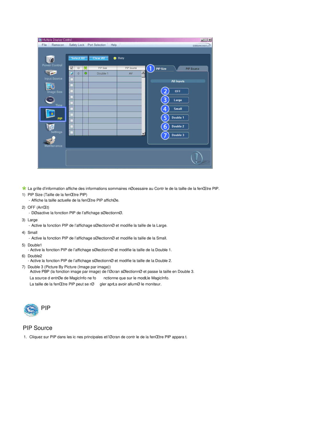 Samsung LH52BPULBC/EN, LH52BPQLBC/EN, LH52BPTLBC/EN, LH52BPPLBC/EN manual PIP Source 