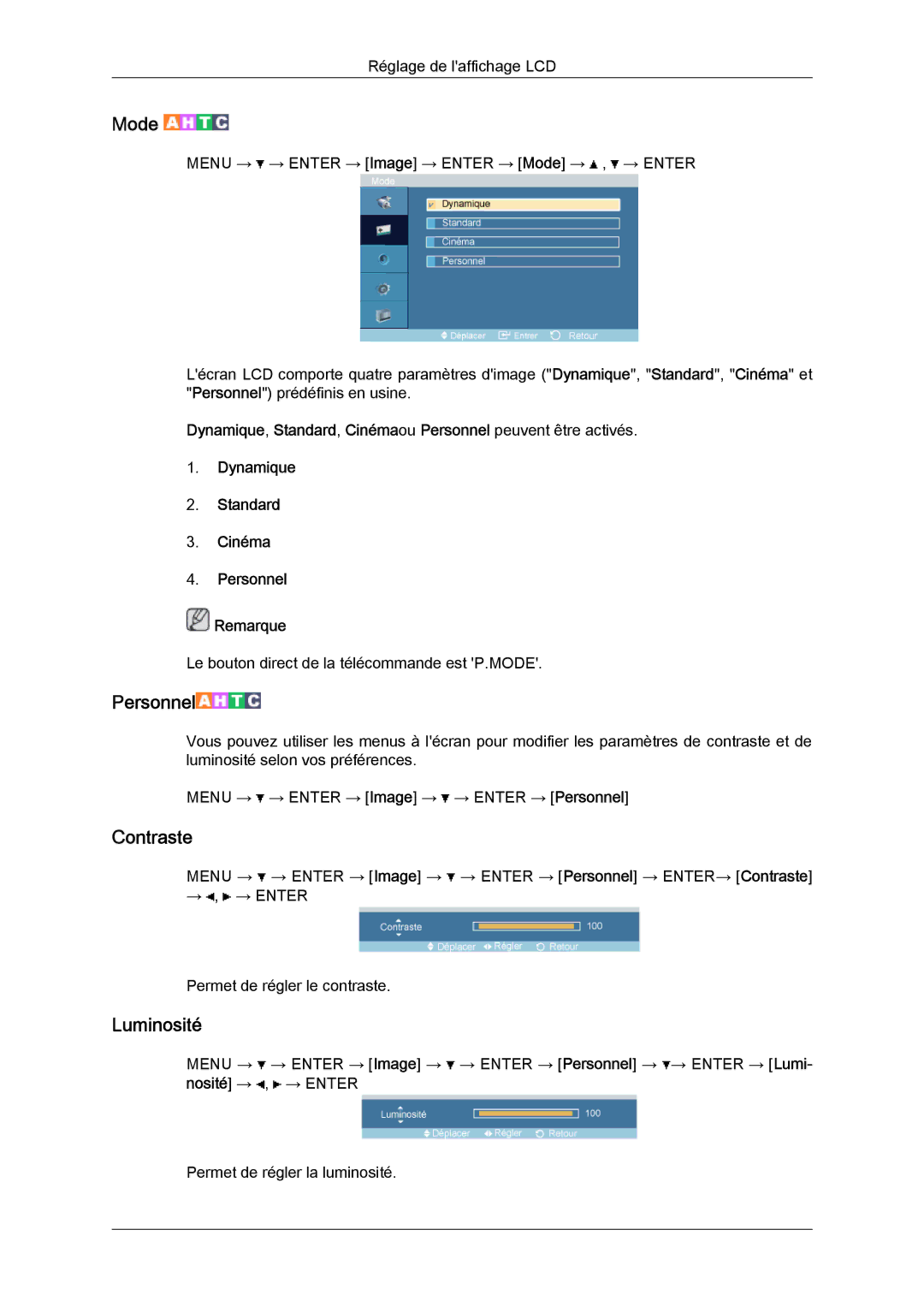 Samsung LH52BPPLBC/EN, LH52BPULBC/EN, LH52BPQLBC/EN, LH52BPTLBC/EN manual Mode, Personnel 