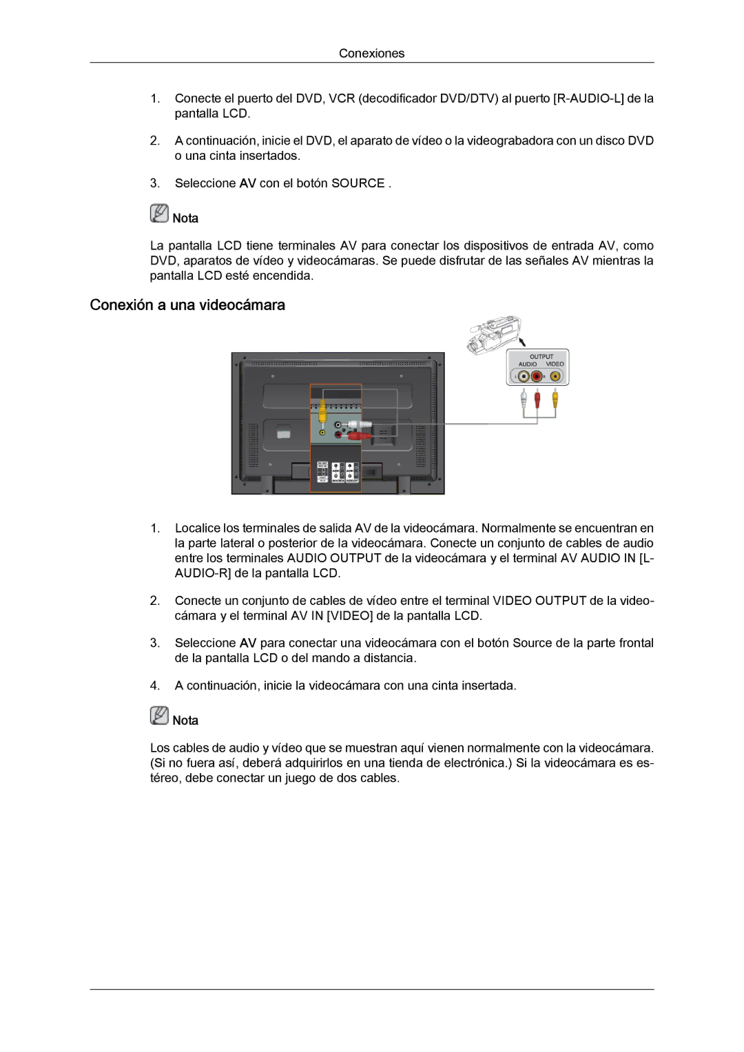 Samsung LH52BPQLBC/EN, LH52BPULBC/EN, LH52BPTLBC/EN, LH52BPPLBC/EN manual Conexión a una videocámara 