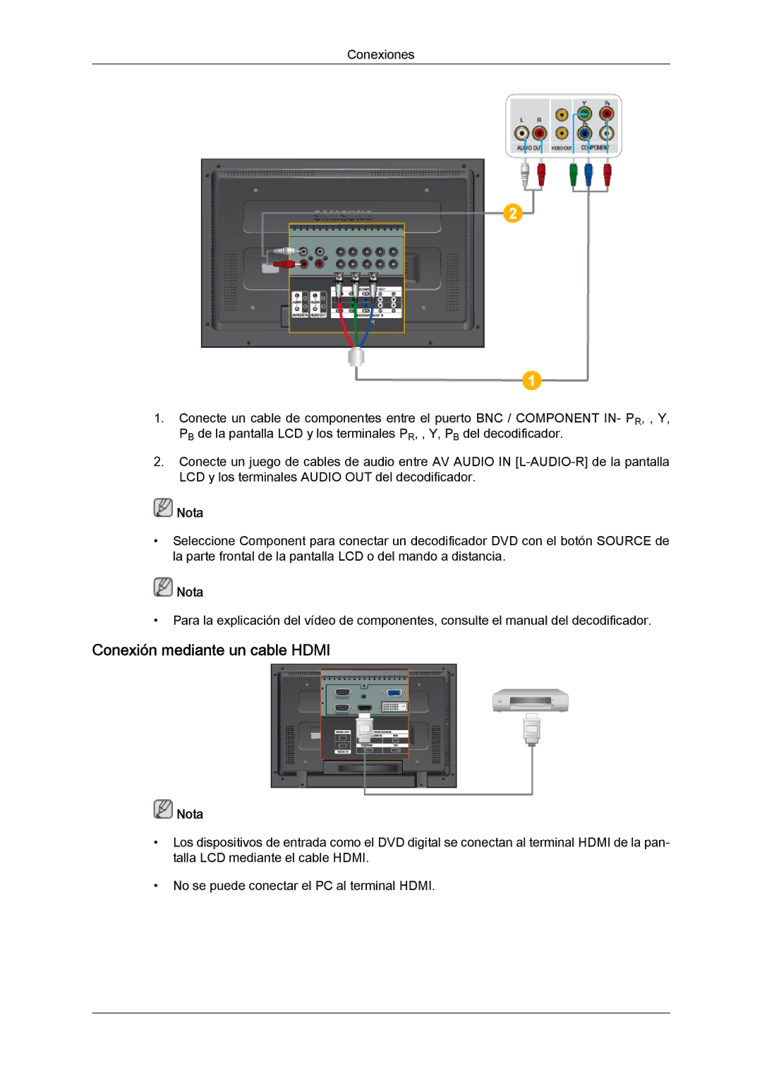 Samsung LH52BPPLBC/EN, LH52BPULBC/EN, LH52BPQLBC/EN, LH52BPTLBC/EN manual Conexión mediante un cable Hdmi 