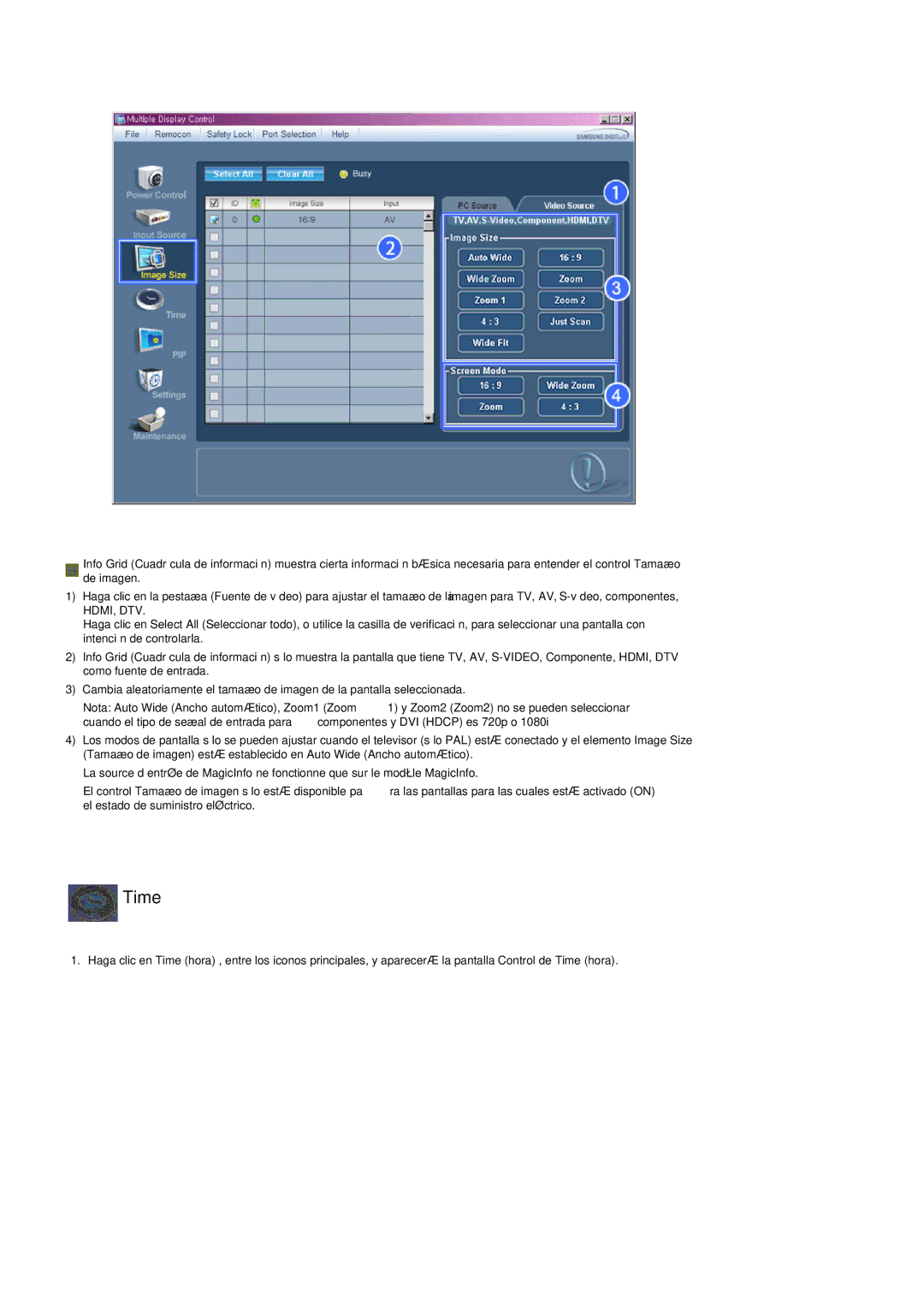 Samsung LH52BPTLBC/EN, LH52BPULBC/EN, LH52BPQLBC/EN, LH52BPPLBC/EN manual Time 