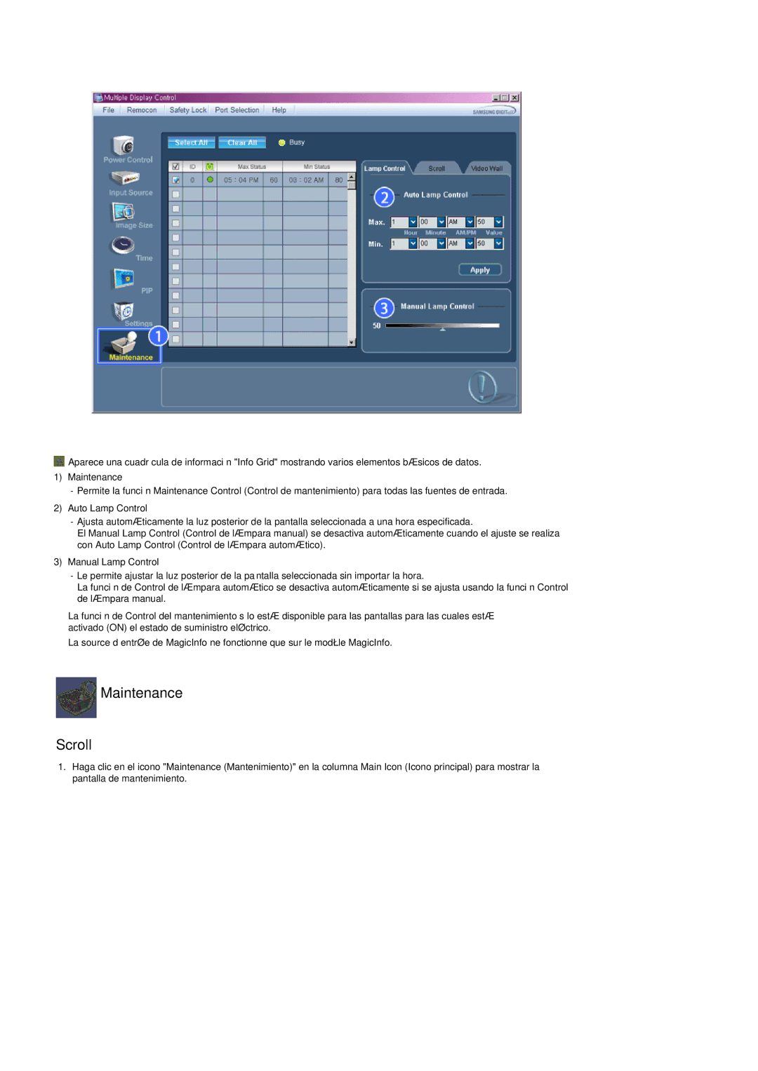 Samsung LH52BPTLBC/EN, LH52BPULBC/EN, LH52BPQLBC/EN, LH52BPPLBC/EN manual Maintenance Scroll 