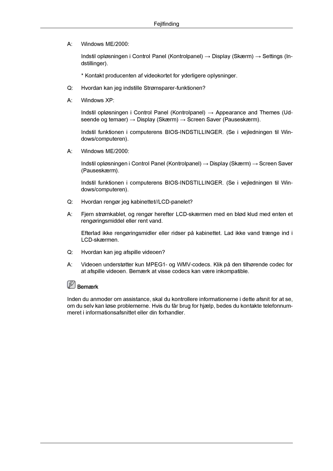 Samsung LH52BPPLBC/EN, LH52BPULBC/EN, LH52BPQLBC/EN, LH52BPTLBC/EN manual Bemærk 