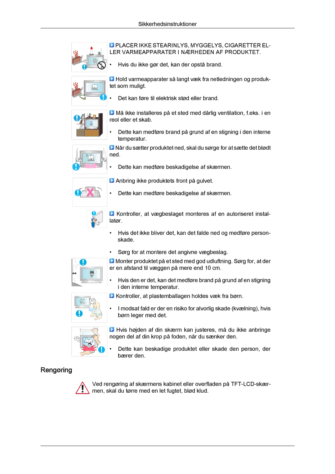 Samsung LH52BPULBC/EN, LH52BPQLBC/EN, LH52BPTLBC/EN, LH52BPPLBC/EN manual Rengøring 