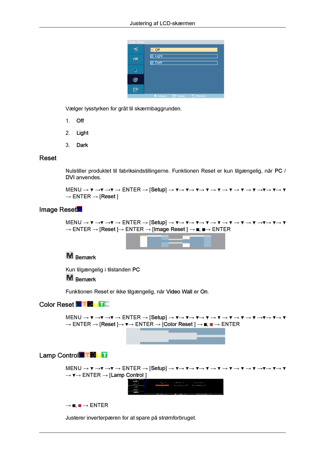 Samsung LH52BPULBC/EN, LH52BPQLBC/EN, LH52BPTLBC/EN, LH52BPPLBC/EN manual Image Reset, Color Reset, Lamp Control 