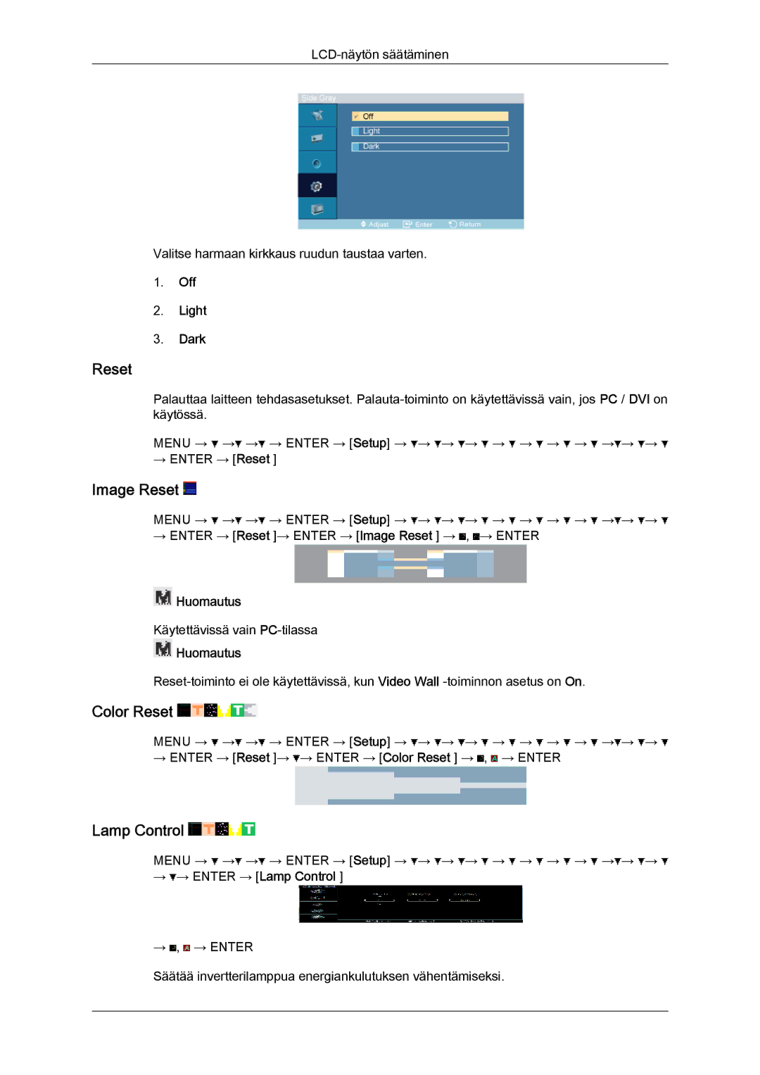 Samsung LH52BPPLBC/EN, LH52BPULBC/EN, LH52BPQLBC/EN, LH52BPTLBC/EN manual Image Reset, Color Reset, Lamp Control 