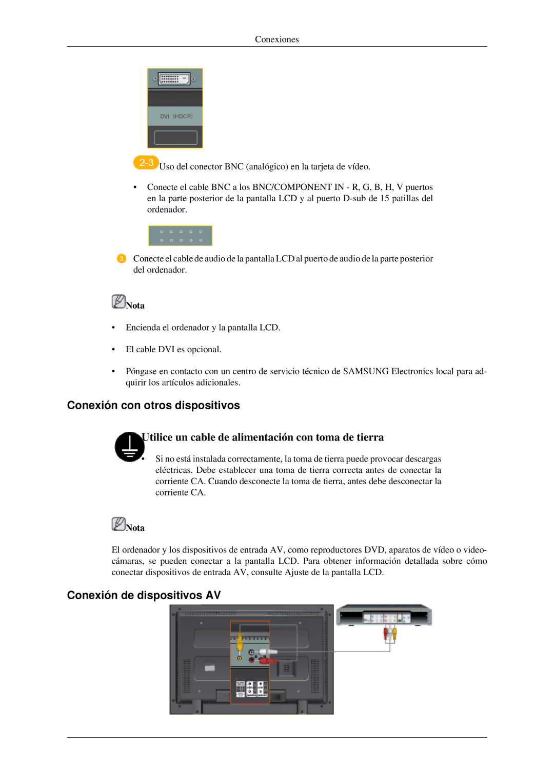 Samsung LH52BPPLBC/EN, LH52BPULBC/EN, LH52BPQLBC/EN manual Conexión con otros dispositivos, Conexión de dispositivos AV 