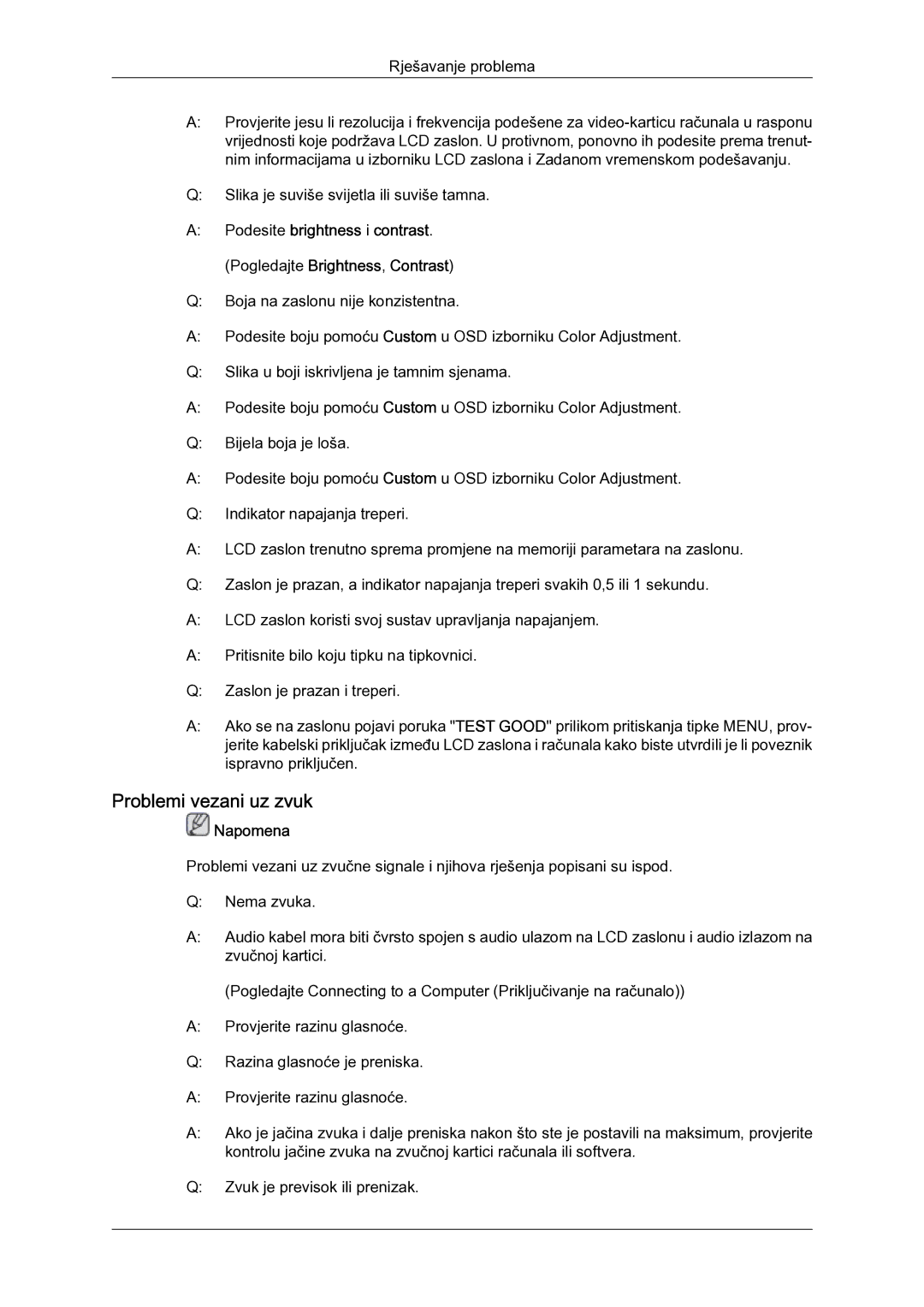 Samsung LH52BPULBC/EN manual Problemi vezani uz zvuk 