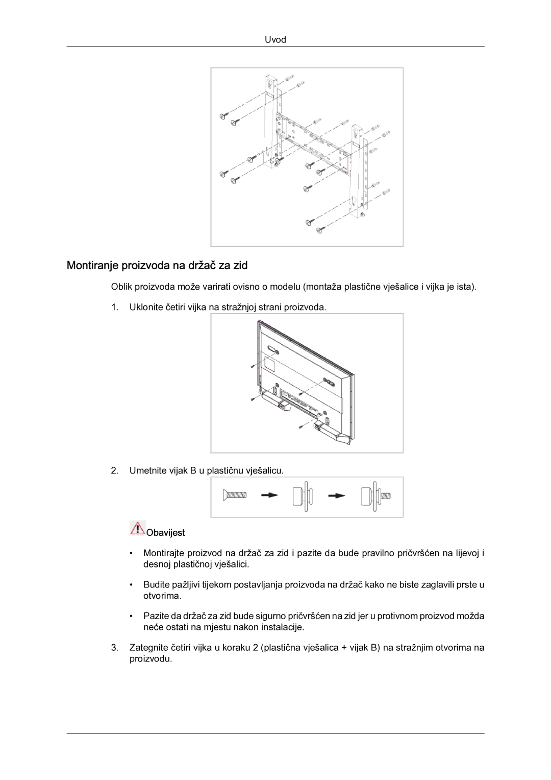 Samsung LH52BPULBC/EN manual Montiranje proizvoda na držač za zid 