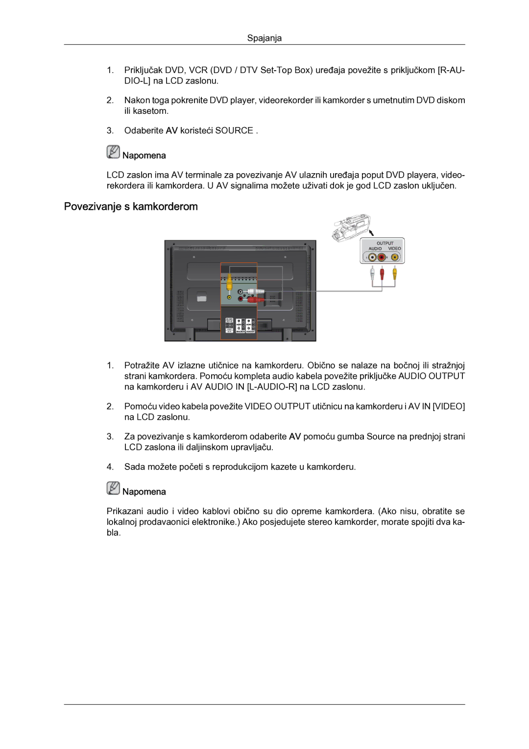 Samsung LH52BPULBC/EN manual Povezivanje s kamkorderom 