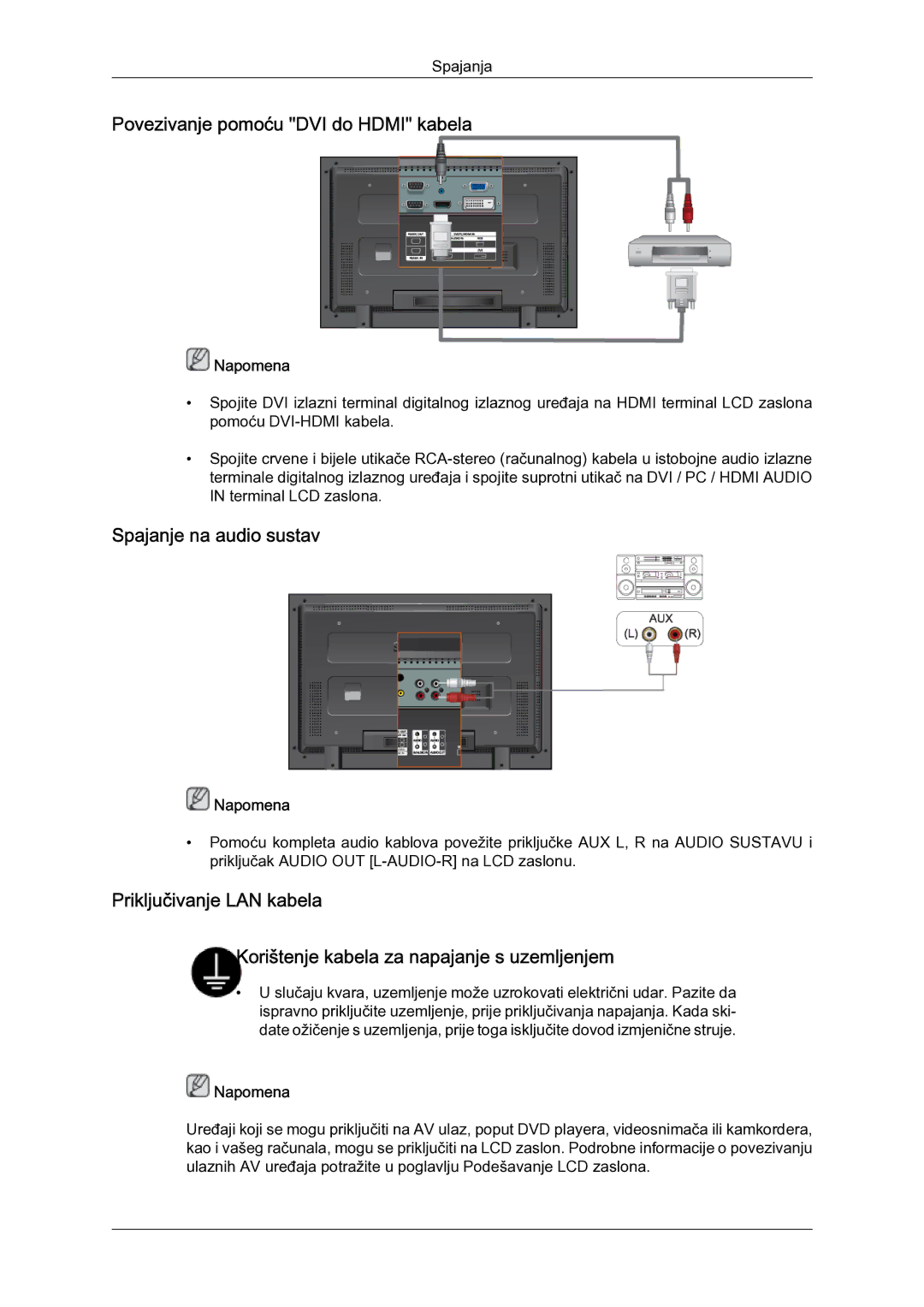 Samsung LH52BPULBC/EN manual Povezivanje pomoću DVI do Hdmi kabela, Spajanje na audio sustav 