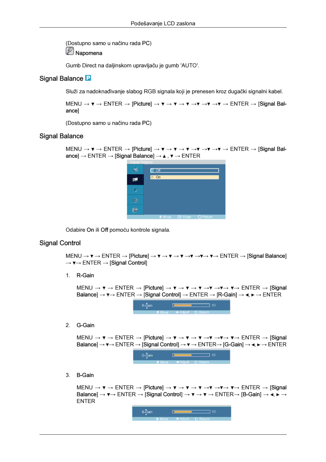 Samsung LH52BPULBC/EN manual Signal Balance, → → Enter → Signal Control Gain 