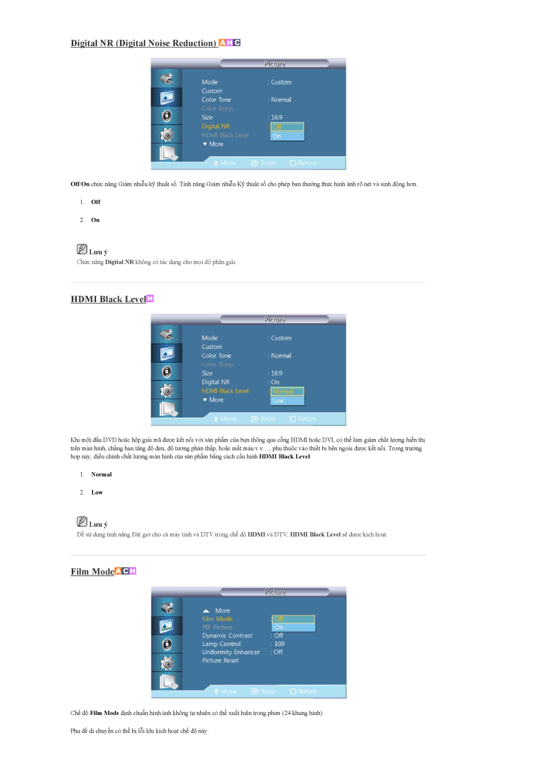 Samsung LH46CPPLBB/XY, LH55CPPLBB/XY, LH55CPPLBB/XS manual Digital NR Digital Noise Reduction, Film Mode 