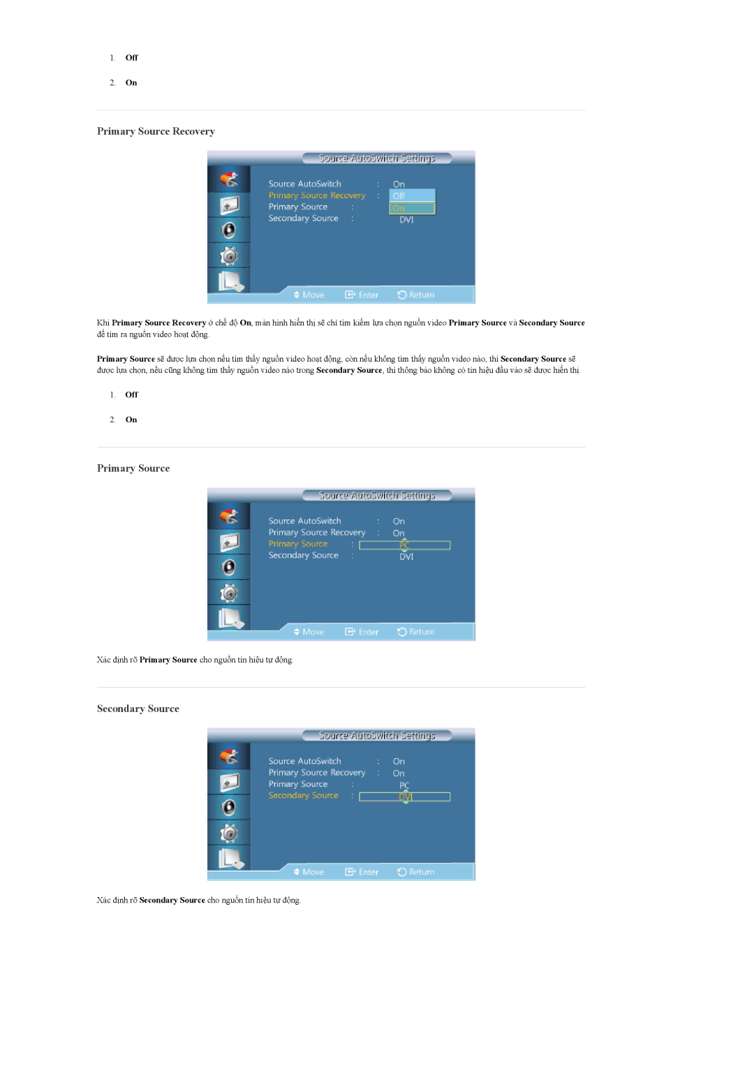 Samsung LH46CPPLBB/XY, LH55CPPLBB/XY, LH55CPPLBB/XS manual Primary Source Recovery, Secondary Source 