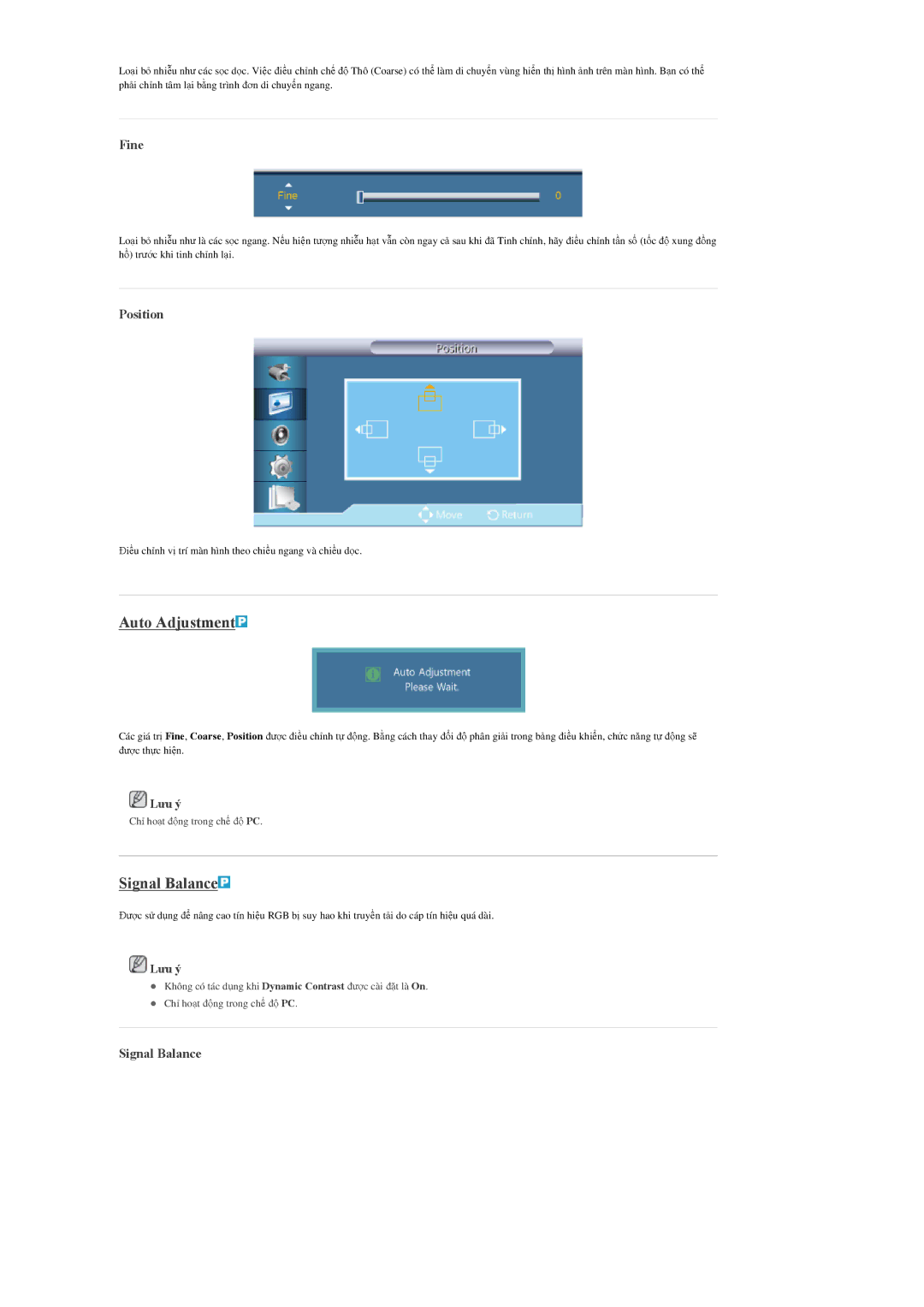 Samsung LH55CPPLBB/XY, LH55CPPLBB/XS, LH46CPPLBB/XY manual Auto Adjustment, Signal Balance, Fine 