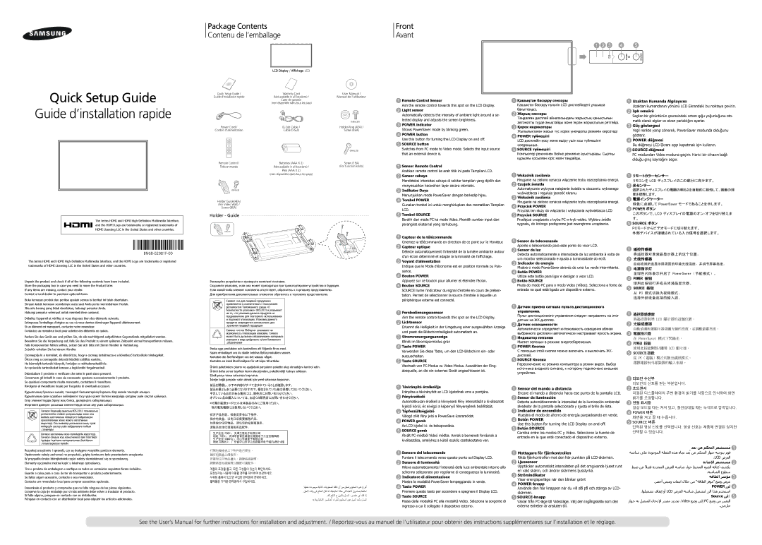 Samsung LH46CPPLBB/EN manual Remote Control Sensor, Light sensor, Power indicator, Power button, Source button, Power gomb 