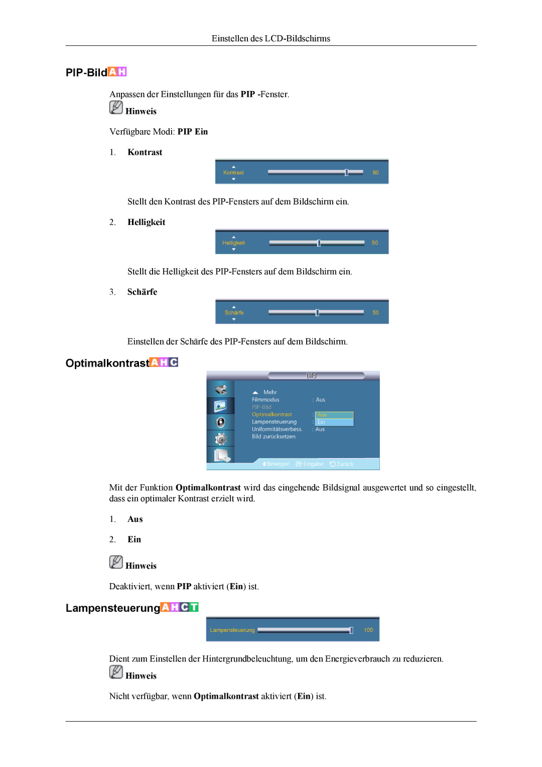 Samsung LH46CPPLBB/EN, LH55CPPLBB/ZA, LH55CPPLBB/EN manual Anpassen der Einstellungen für das PIP -Fenster 