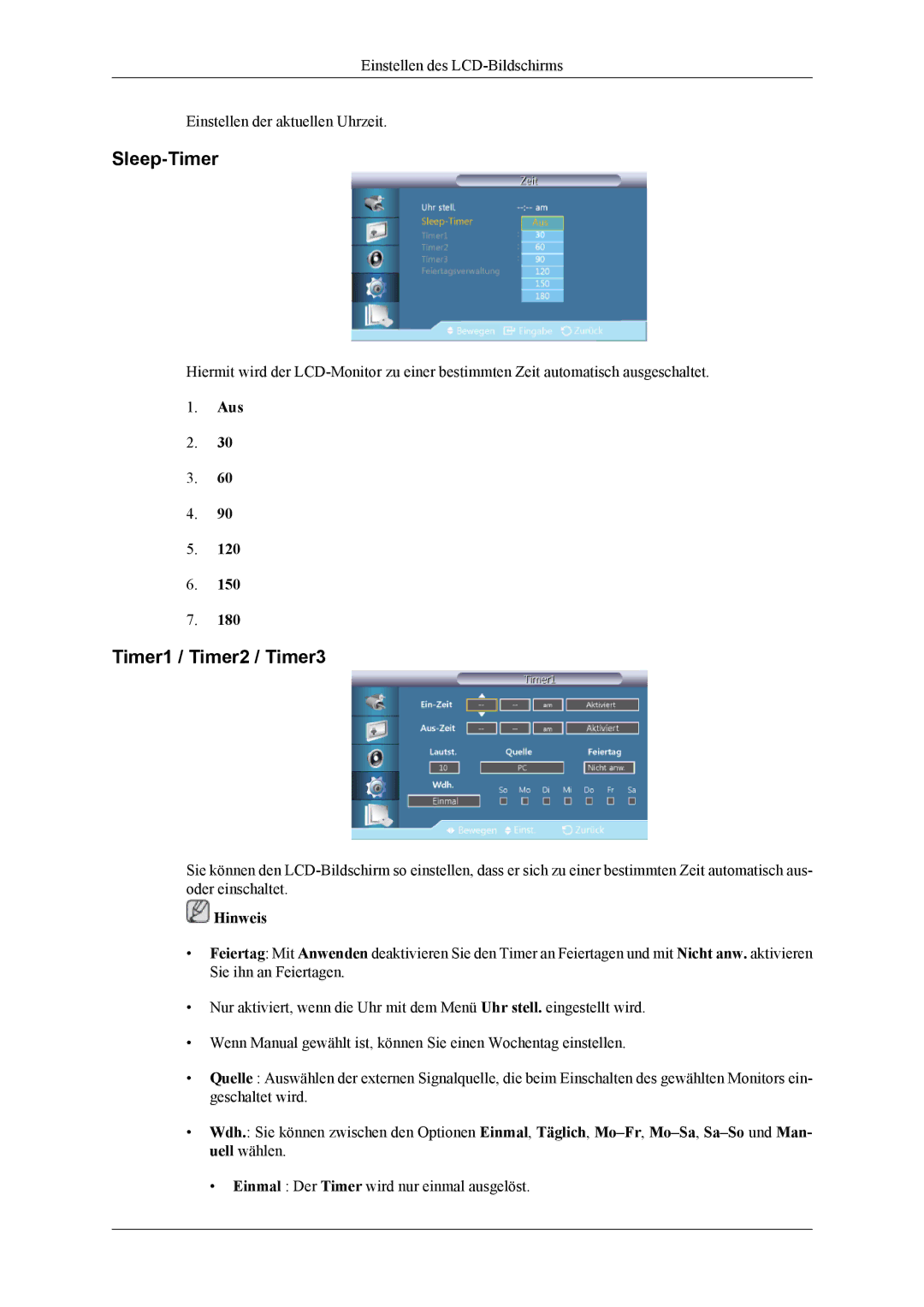 Samsung LH55CPPLBB/ZA, LH46CPPLBB/EN, LH55CPPLBB/EN manual Sleep-Timer, Timer1 / Timer2 / Timer3 