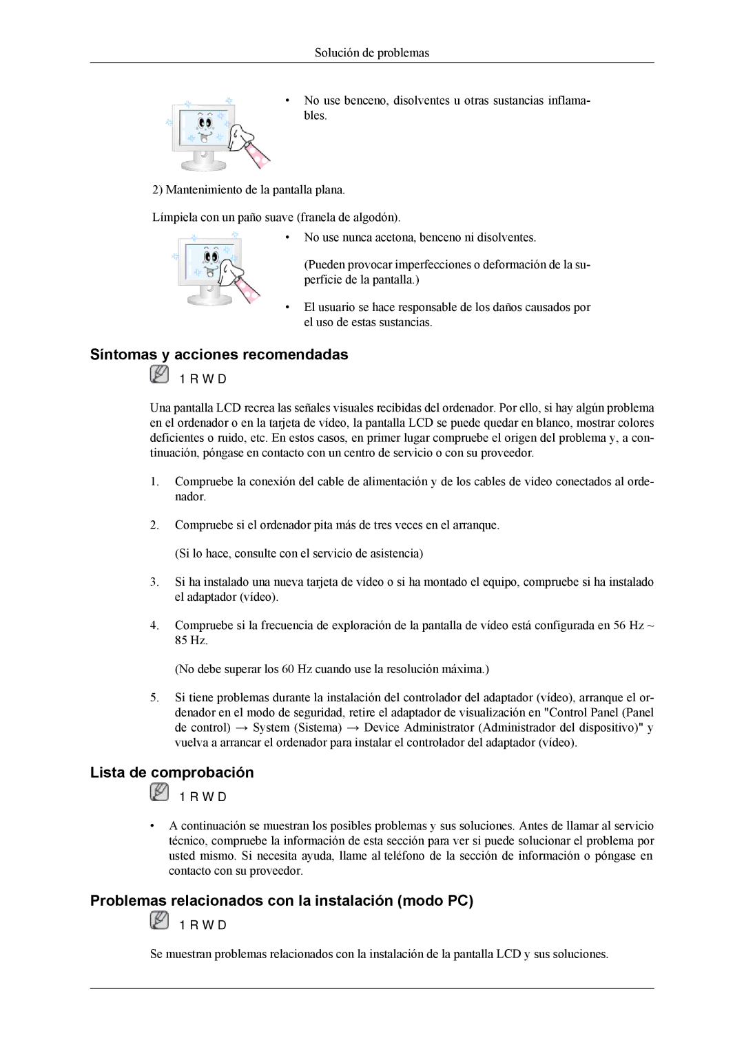 Samsung LH46CPPLBB/EN, LH55CPPLBB/ZA, LH55CPPLBB/EN manual Síntomas y acciones recomendadas, Lista de comprobación 