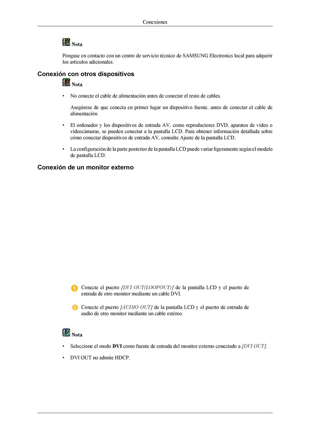 Samsung LH55CPPLBB/ZA, LH46CPPLBB/EN, LH55CPPLBB/EN manual Conexión con otros dispositivos, Conexión de un monitor externo 