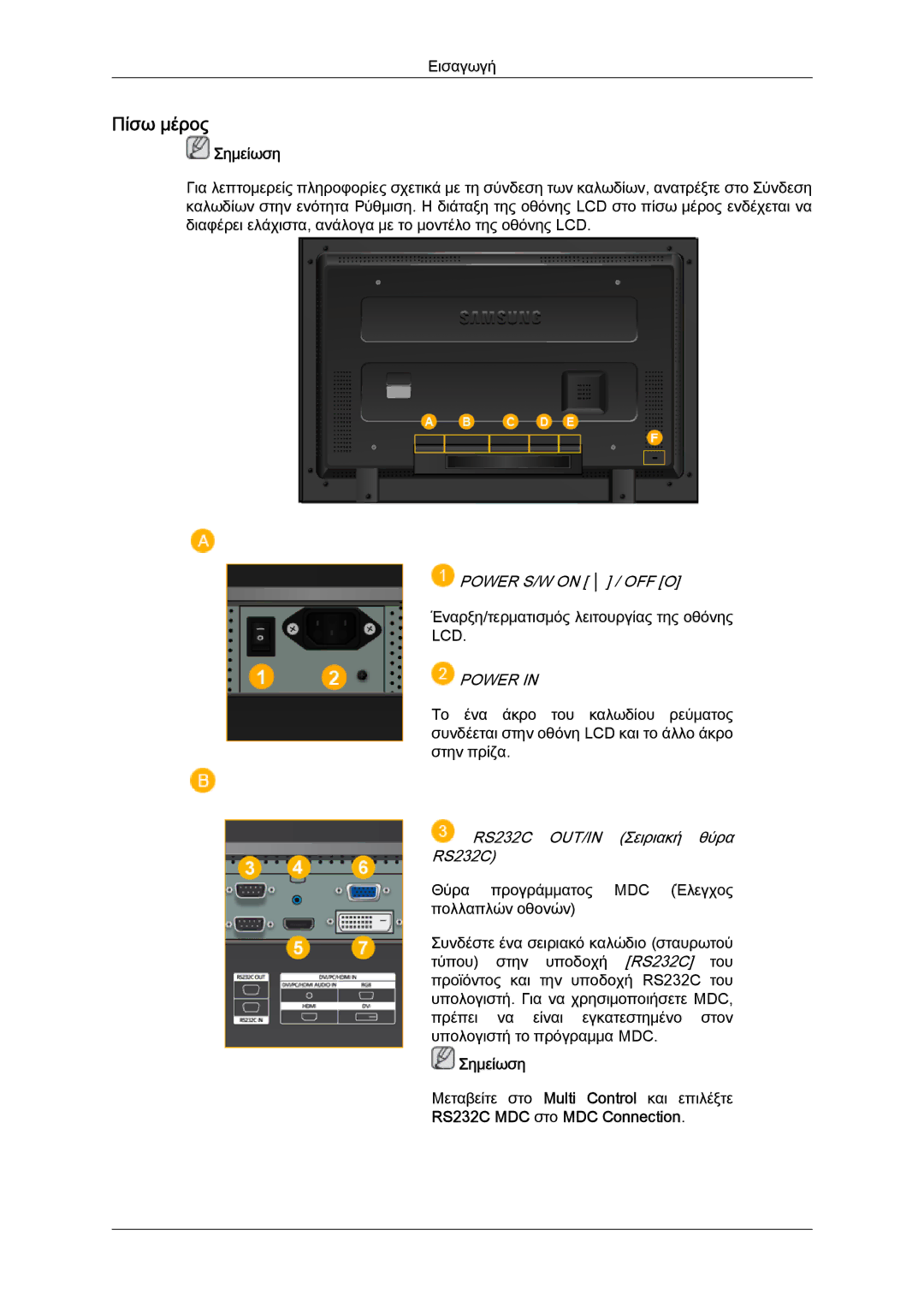 Samsung LH52BPTLBC/EN, LH55CSPLBC/EN, LH52BPQLBC/EN, LH52BPPLBC/EN manual Πίσω μέρος, Power 