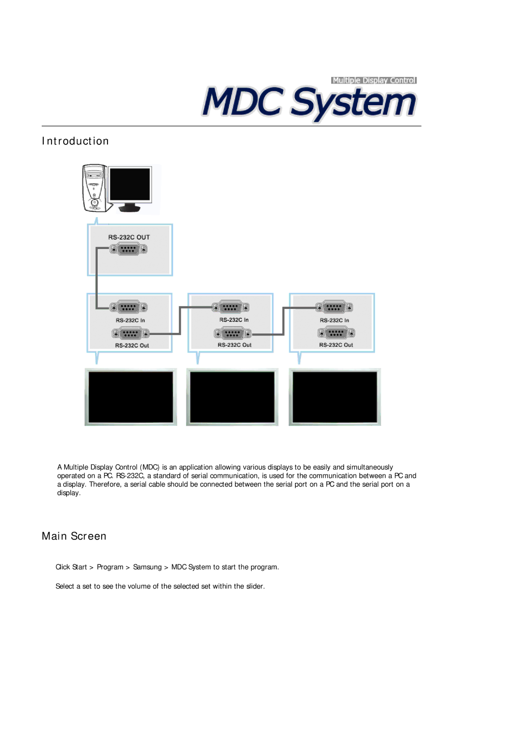 Samsung LH55CSPLBC/XY, LH55CSPLBC/EN, LH52BPULBC/EN, LH52BPQLBC/EN, LH52BPTLBC/EN, LH52BPPLBC/EN Introduction, Main Screen 