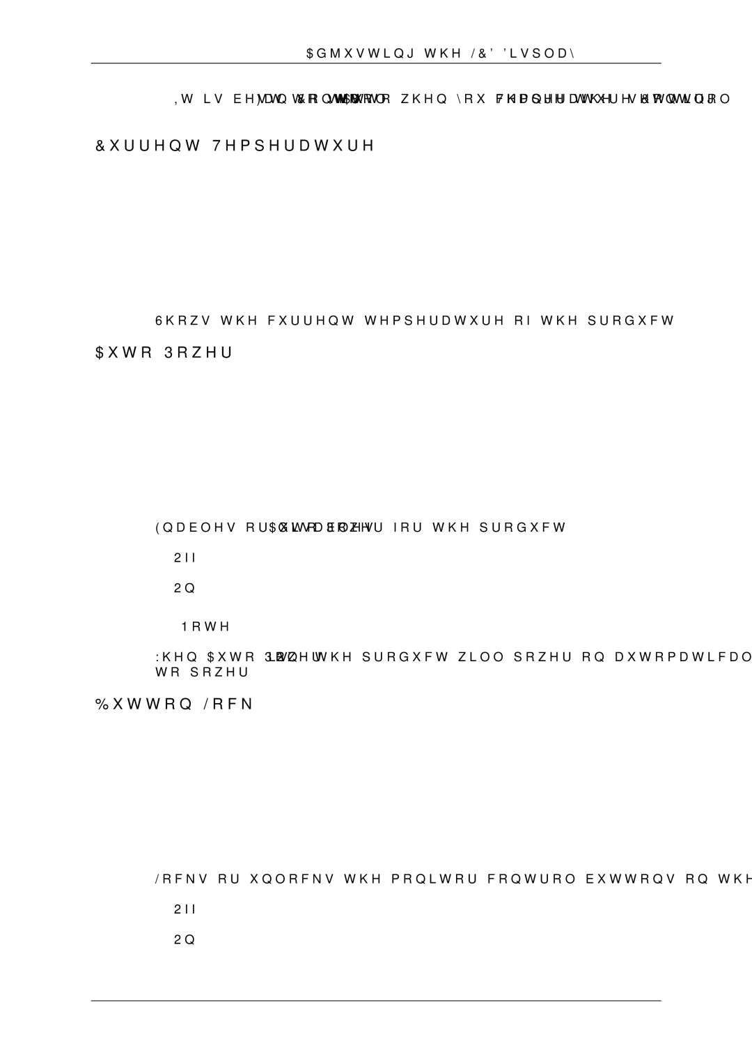 Samsung LH55CSPLBC/NG, LH55CSPLBC/EN, LH55CSPLBC/XJ, LH55CSPLBC/XY manual Current Temperature, Auto Power, Button Lock 