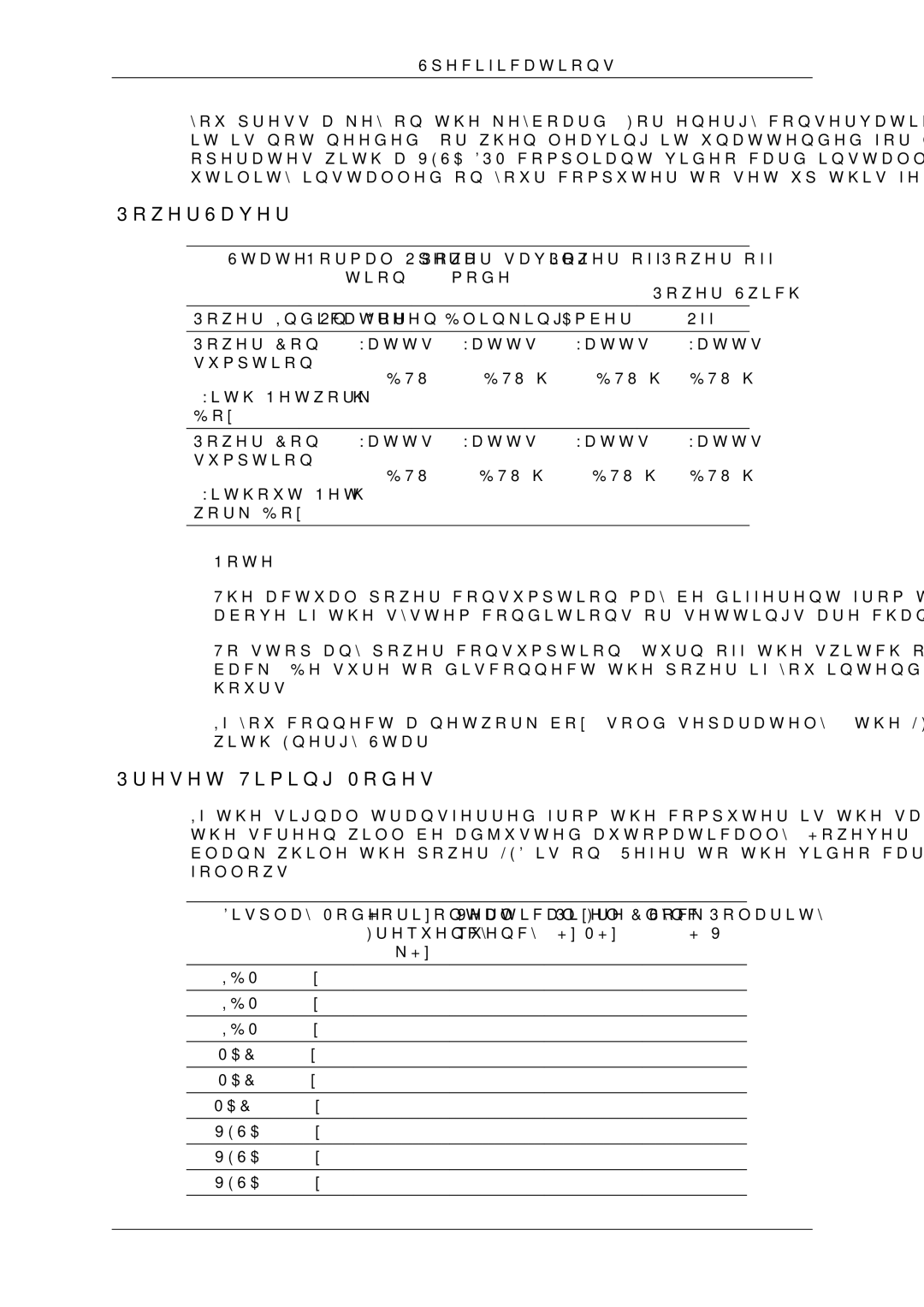 Samsung LH55CSPLBC/EN Preset Timing Modes, State Normal Opera- Power saving Power off Tion Mode, Display Mode Horizontal 