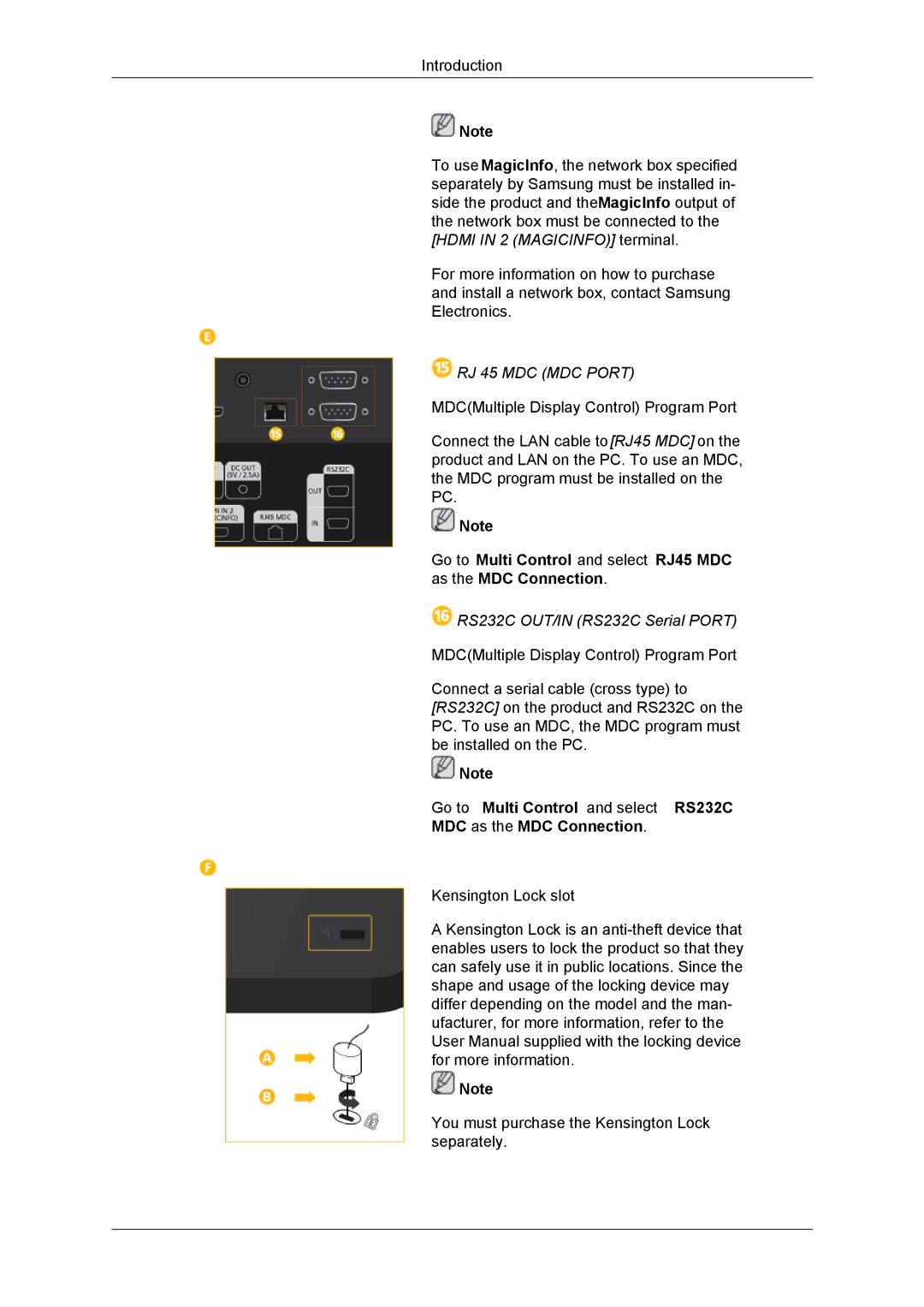 Samsung LH55CSPLBC/XJ, LH55CSPLBC/EN, LH55CSPLBC/XY, LH55CSPLBC/NG, LH55CSPLBC/HD manual RJ 45 MDC MDC Port 