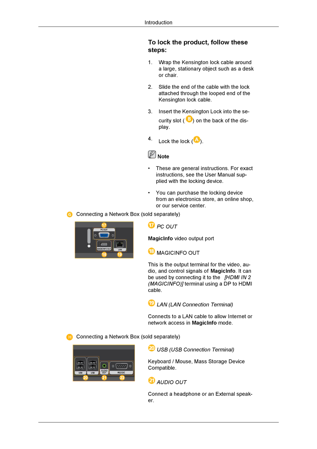 Samsung LH55CSPLBC/XY, LH55CSPLBC/EN, LH55CSPLBC/XJ, LH55CSPLBC/NG manual To lock the product, follow these steps, Pc Out 