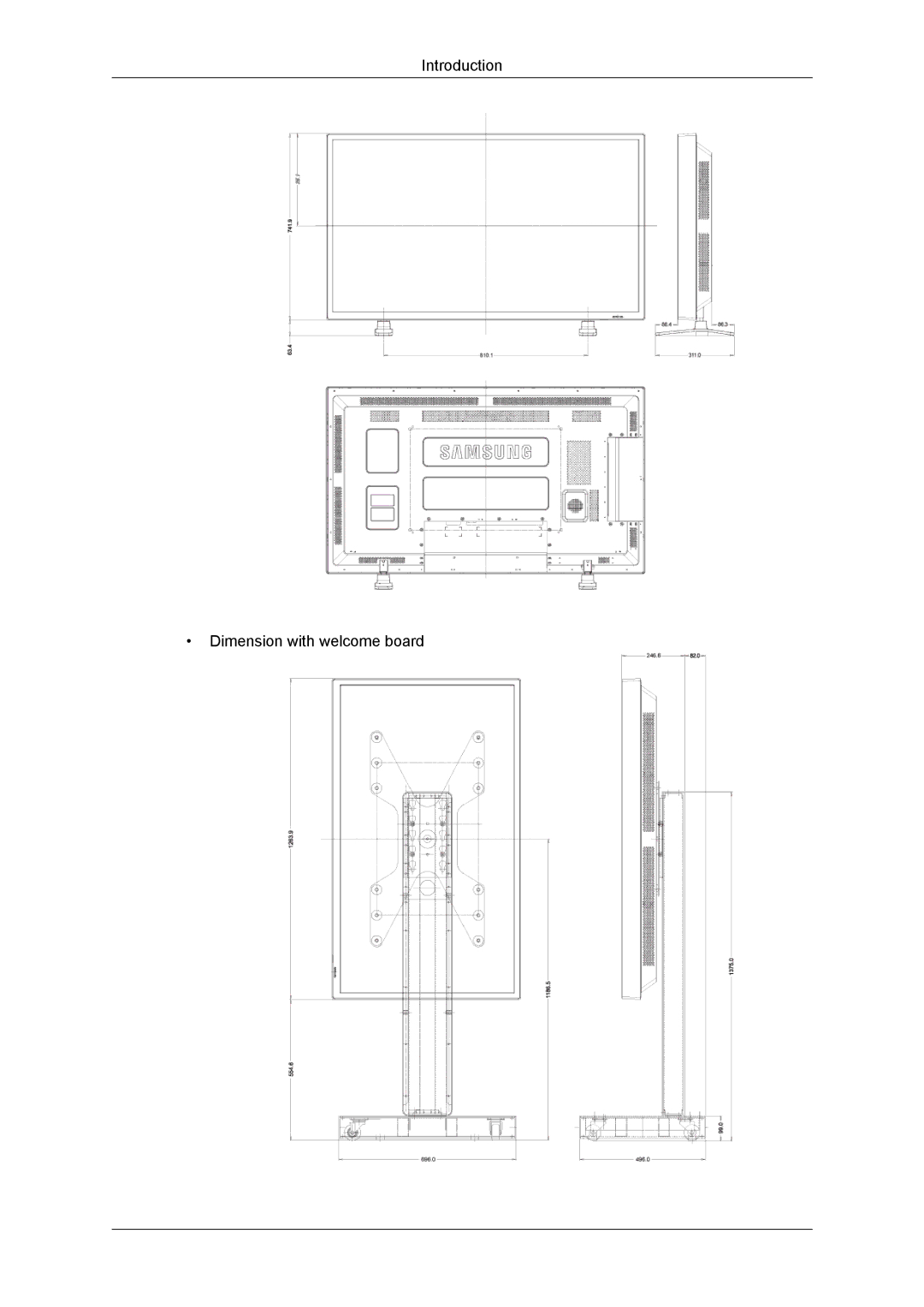 Samsung LH55CSPLBC/EN, LH55CSPLBC/XJ, LH55CSPLBC/XY, LH55CSPLBC/NG, LH55CSPLBC/HD Introduction Dimension with welcome board 