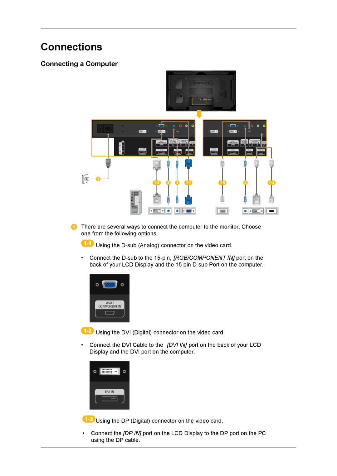 Samsung LH55CSPLBC/HD, LH55CSPLBC/EN, LH55CSPLBC/XJ, LH55CSPLBC/XY, LH55CSPLBC/NG manual Connections, Connecting a Computer 