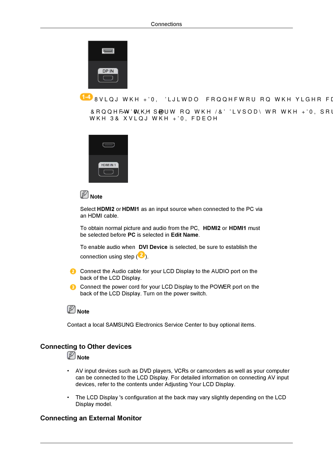 Samsung LH55CSPLBC/EN, LH55CSPLBC/XJ, LH55CSPLBC/XY manual Connecting to Other devices, Connecting an External Monitor 