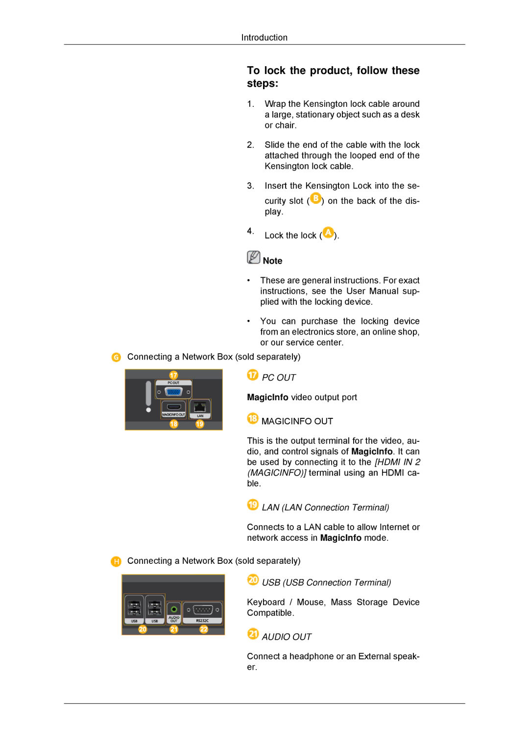 Samsung LH55CSPLBC/HD, LH55CSPLBC/EN, LH55CSPLBC/XJ, LH55CSPLBC/XY manual To lock the product, follow these steps, Pc Out 