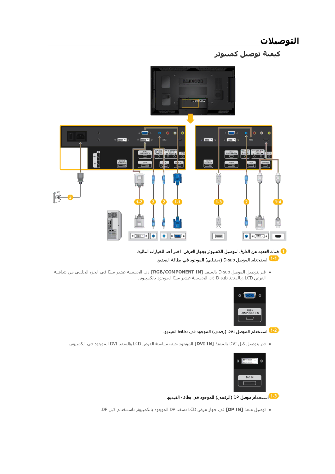 Samsung LH55CSPLBC/XY, LH55CSPLBC/EN, LH55CSPLBC/NG, LH55CSPLBC/HD manual تﻼﻴﺻﻮﺘﻟا, ﺮﺗﻮﻴﺒﻤآ ﻞﻴﺻﻮﺗ ﺔﻴﻔﻴآ 