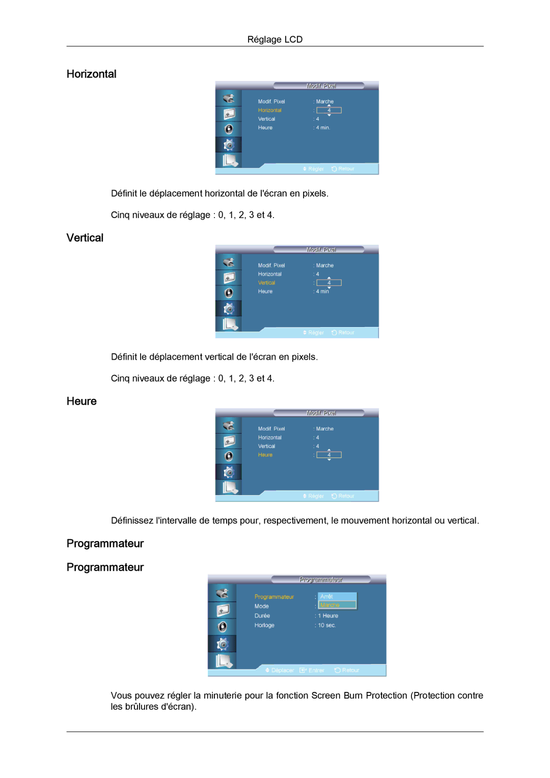 Samsung LH55CSPLBC/EN manual Heure, Programmateur 