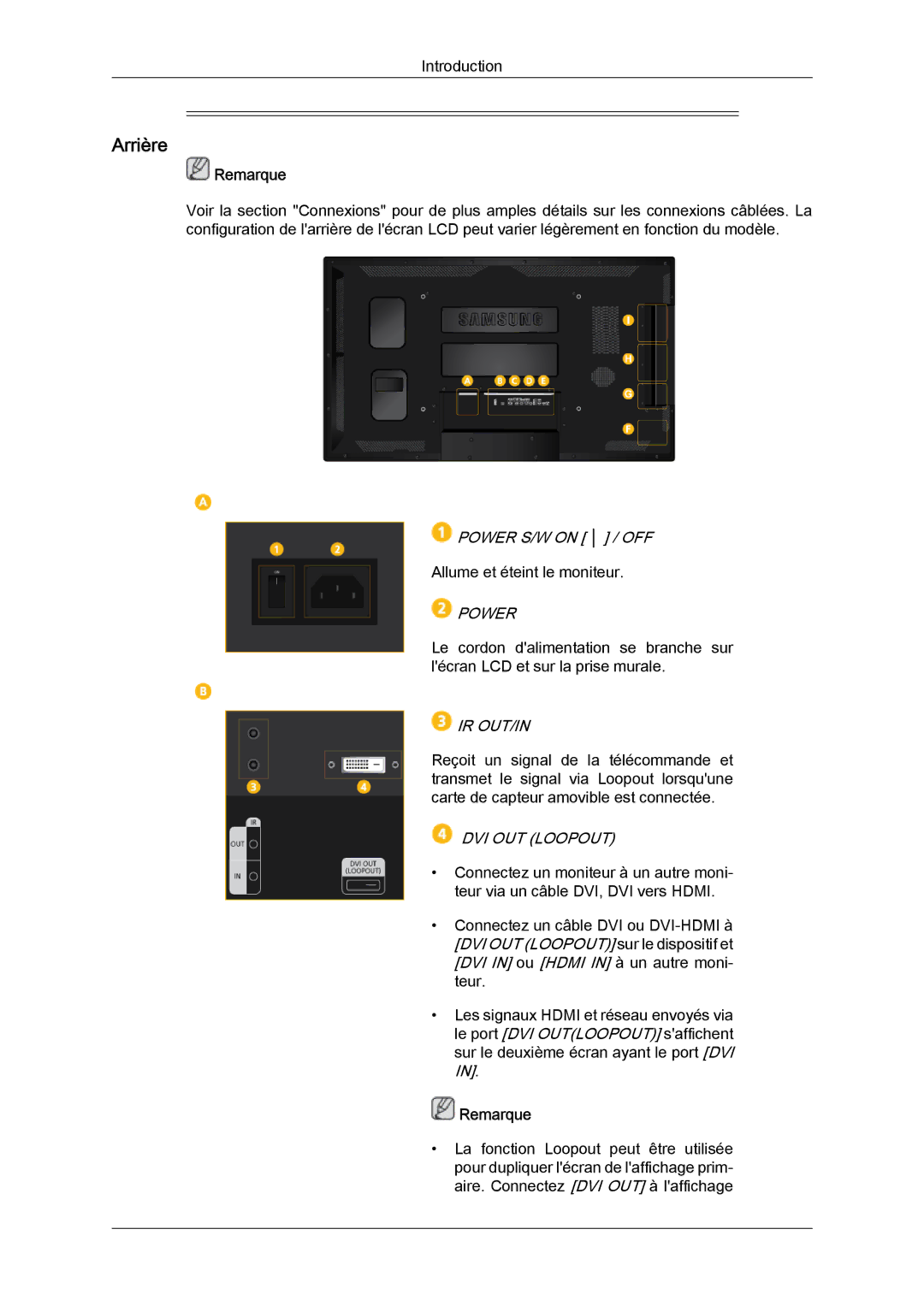 Samsung LH55CSPLBC/EN manual Arrière, Ir Out/In 