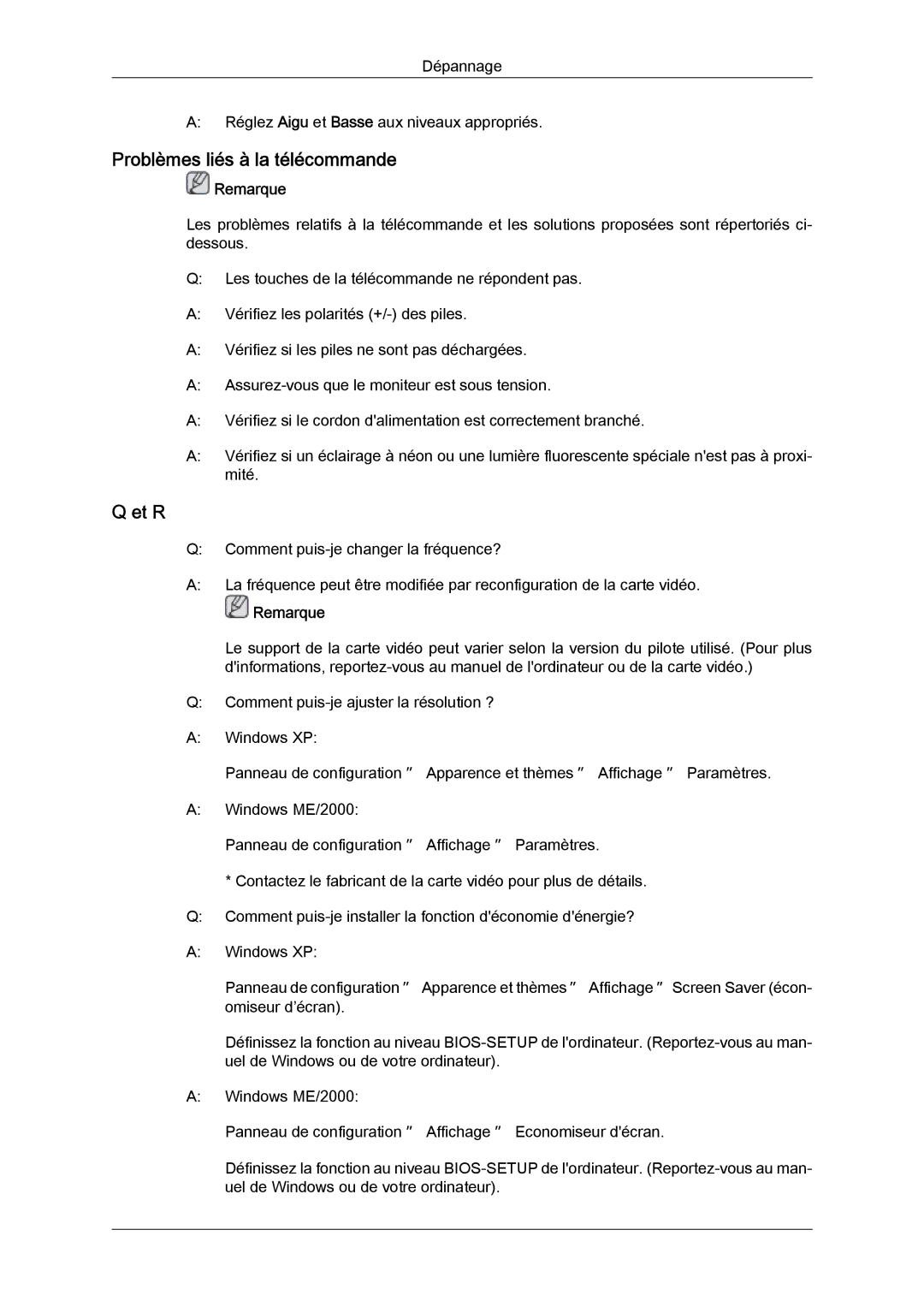 Samsung LH55CSPLBC/EN manual Problèmes liés à la télécommande, Et R 