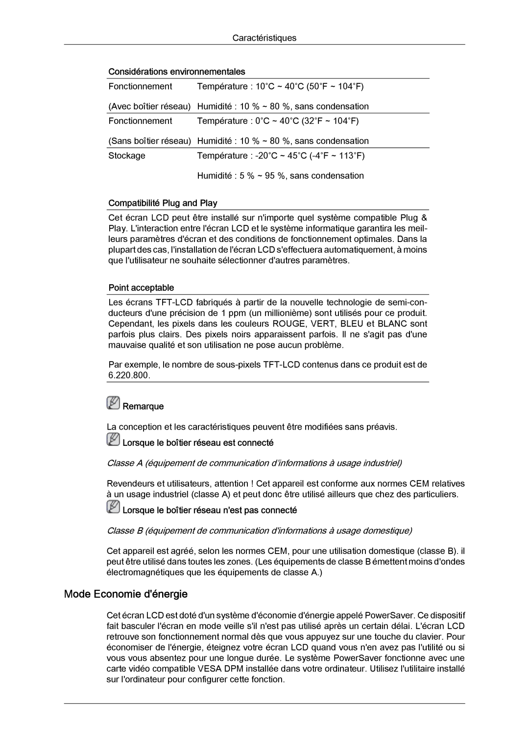 Samsung LH55CSPLBC/EN manual Mode Economie dénergie 